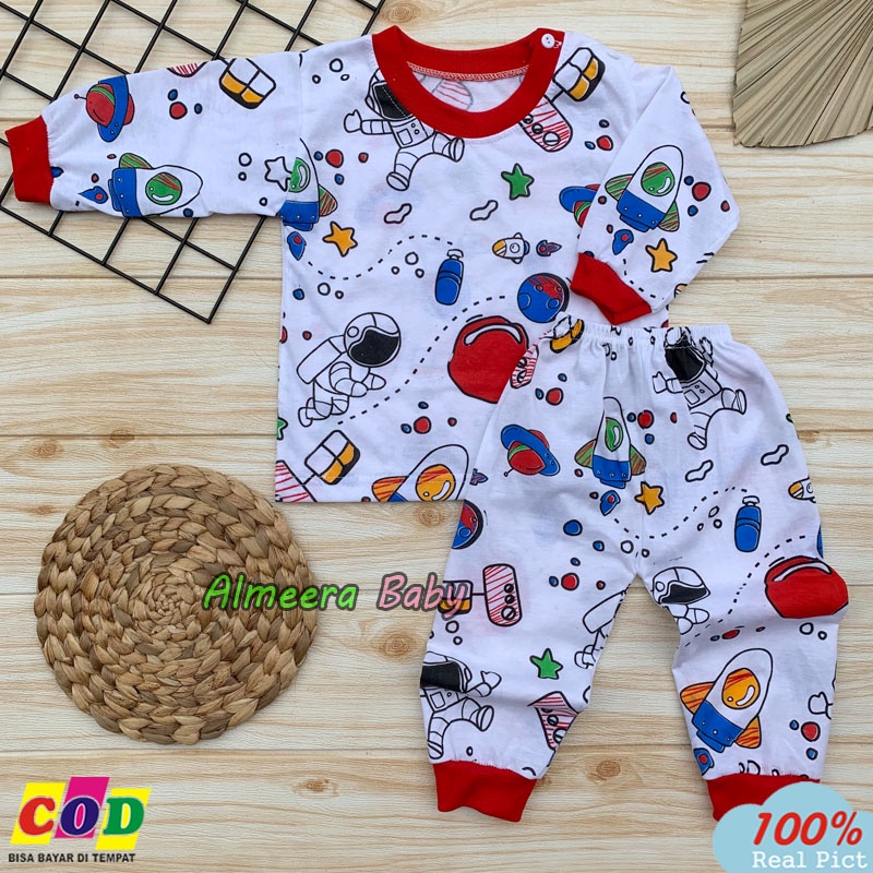 Setelan Baju Bayi Lengan Panjang Laki Perempuan Motif Astronot Usia 3-12 Bulan Almeera Baby and Kids