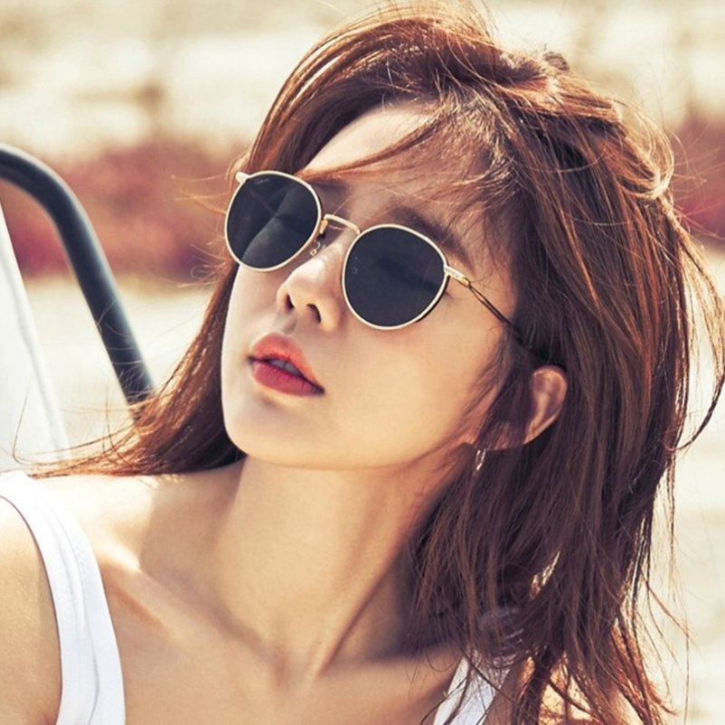 Korean Ulzzang Retro Bulat Wanita Kacamata Hitam Sunglasses