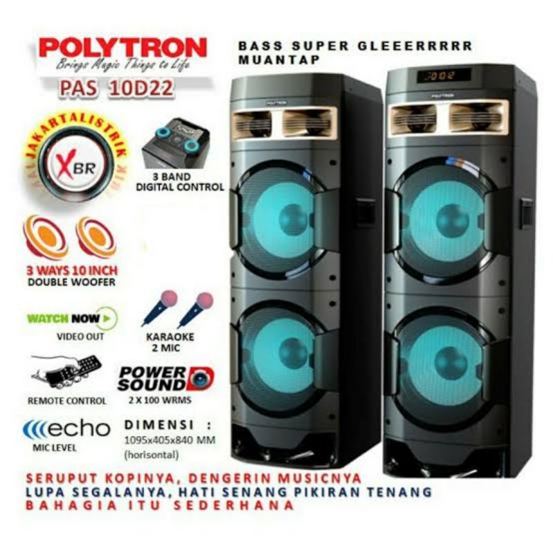 SPEAKER ACTIVE POLYTRON PAS 10D22 BLUETOOTH SPIKER SUPER BASS MICROPHONE USB AUX INPUT RADIO GARANSI