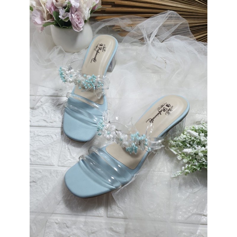 sandal jasmine babyblue tinggi 5cm kaca