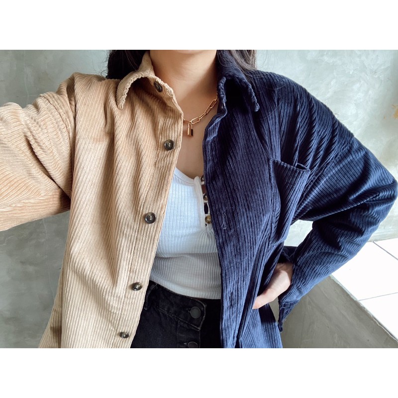 cream navy oversized corduroy shirt