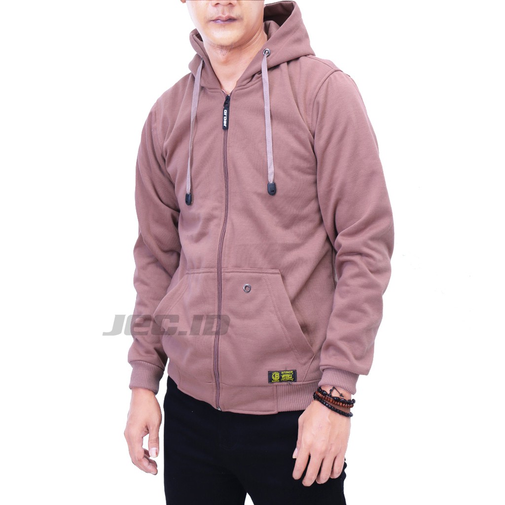 Jaket Hoodie Polos Mocca Premium Zipper Ori JEC ID TEBAL