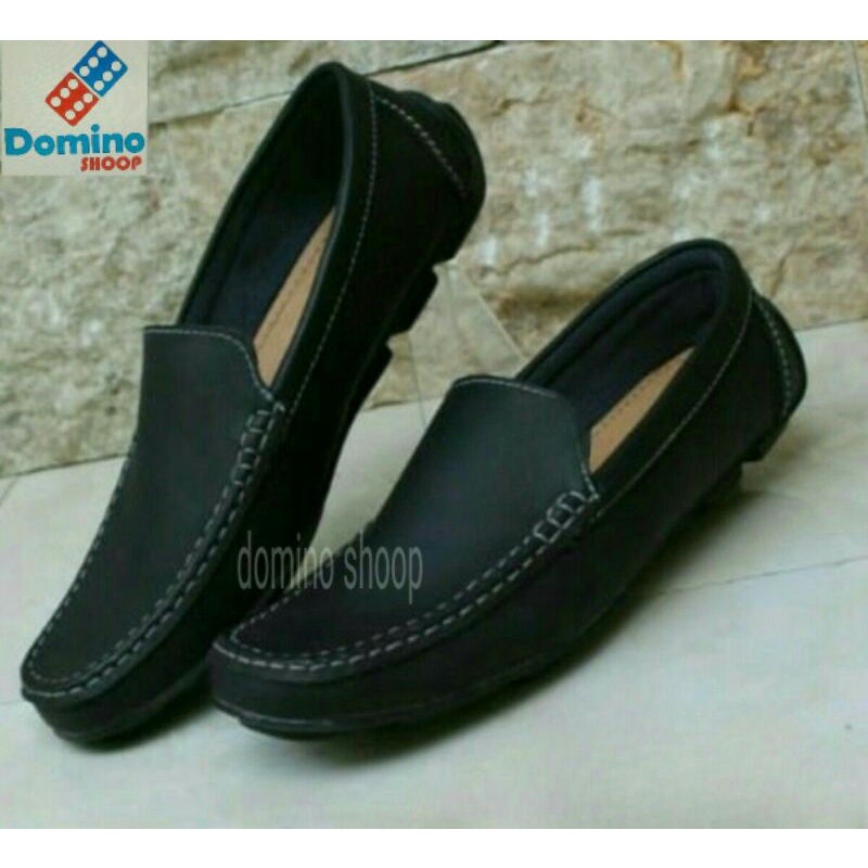 sepatu slip on pria bahan kulit sentetis anti silp