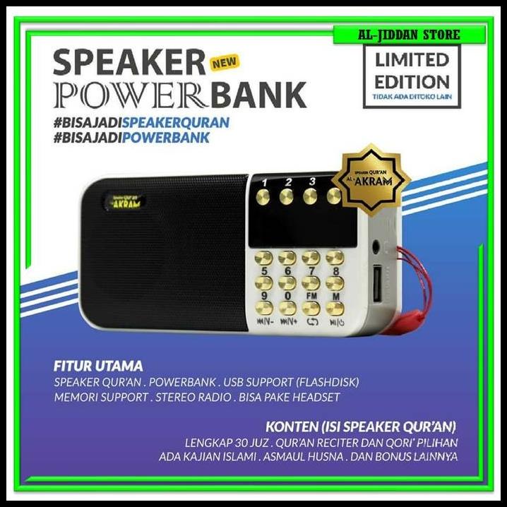 Speaker Al-Quran Digital Tahfidz 30 Juz Traveller Power Bank Al-Akram
