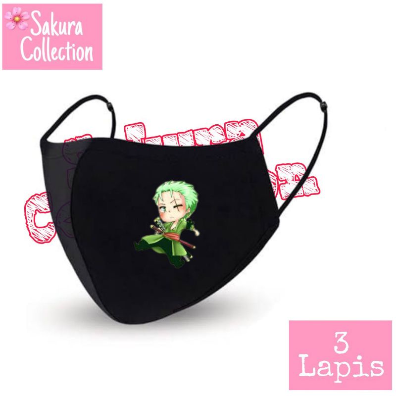 Masker Kain 3 Lapis - Anime One Piece Zoro