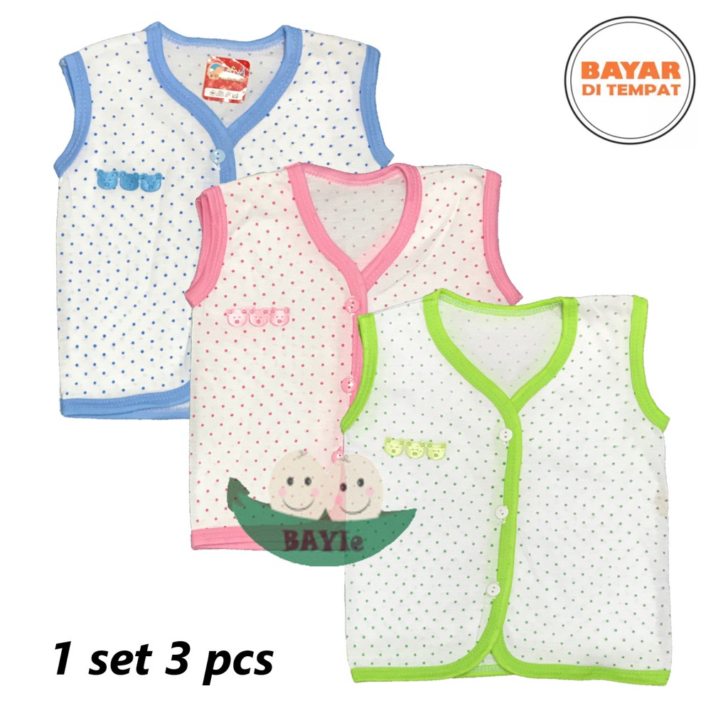 BAYIe - 3 Pcs  Baju Bayi Lengan Kutung Motif POLKADOT TASYA Baru Lahir(New Born) umur 0-3 bulan