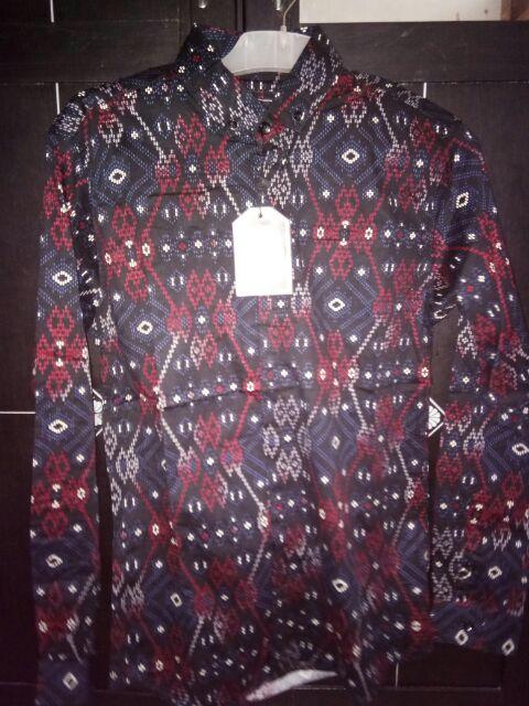 Freypv 8092 A Slimfit Long Black Batik Songket M-l Kemeja Batik