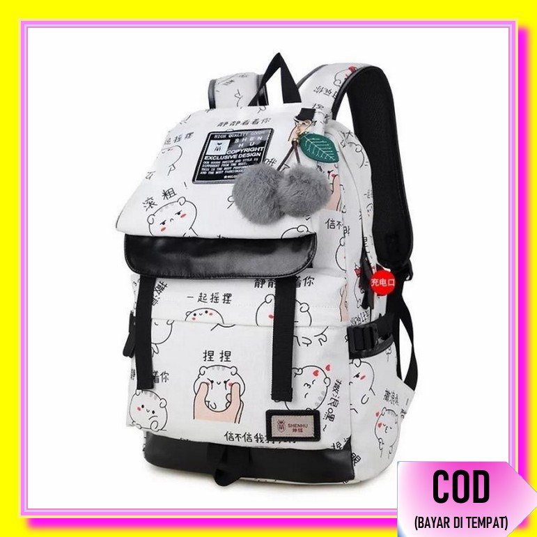 Tas Ransel Wanita Tas Sekolah Tas Kuliah Kantor Backpack Korea Kekinian  Trendy - 213