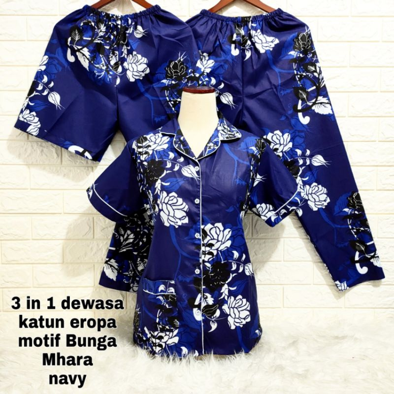 Piyama 3 in 1 baju tidur dewasa/ motif karakter