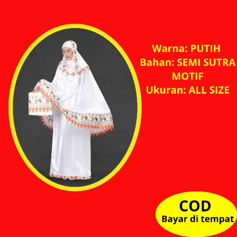 MUKENA DEWASA BERCORAK MUKENA CEWEK PREMIUM WARNA PUTIH MOTIF MUKENA SUTRA