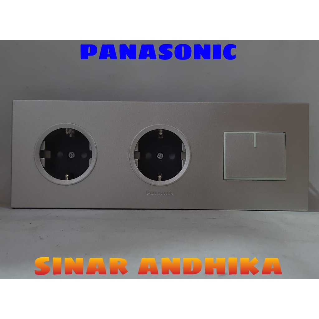 STOP KONTAK DOUBLE + SAKLAR ENGKEL LEBAR SILVER PANASONIC WESJP 11223MWS+WESJ 5941MWS