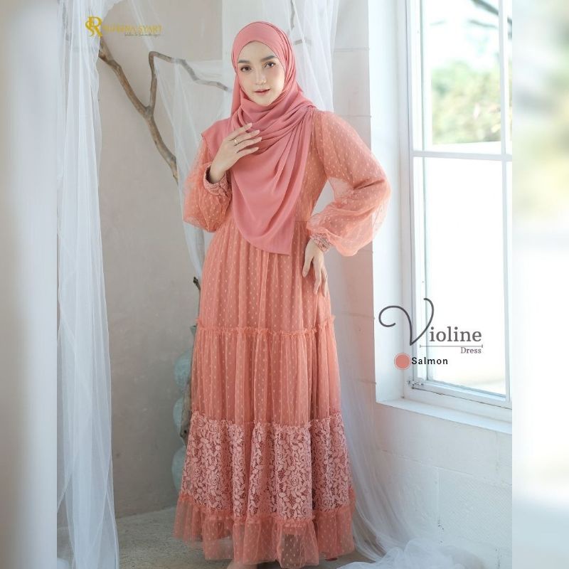 gamis premium/dress brukat/dress kondangan/dress tile violine by Rufeena Syar'i