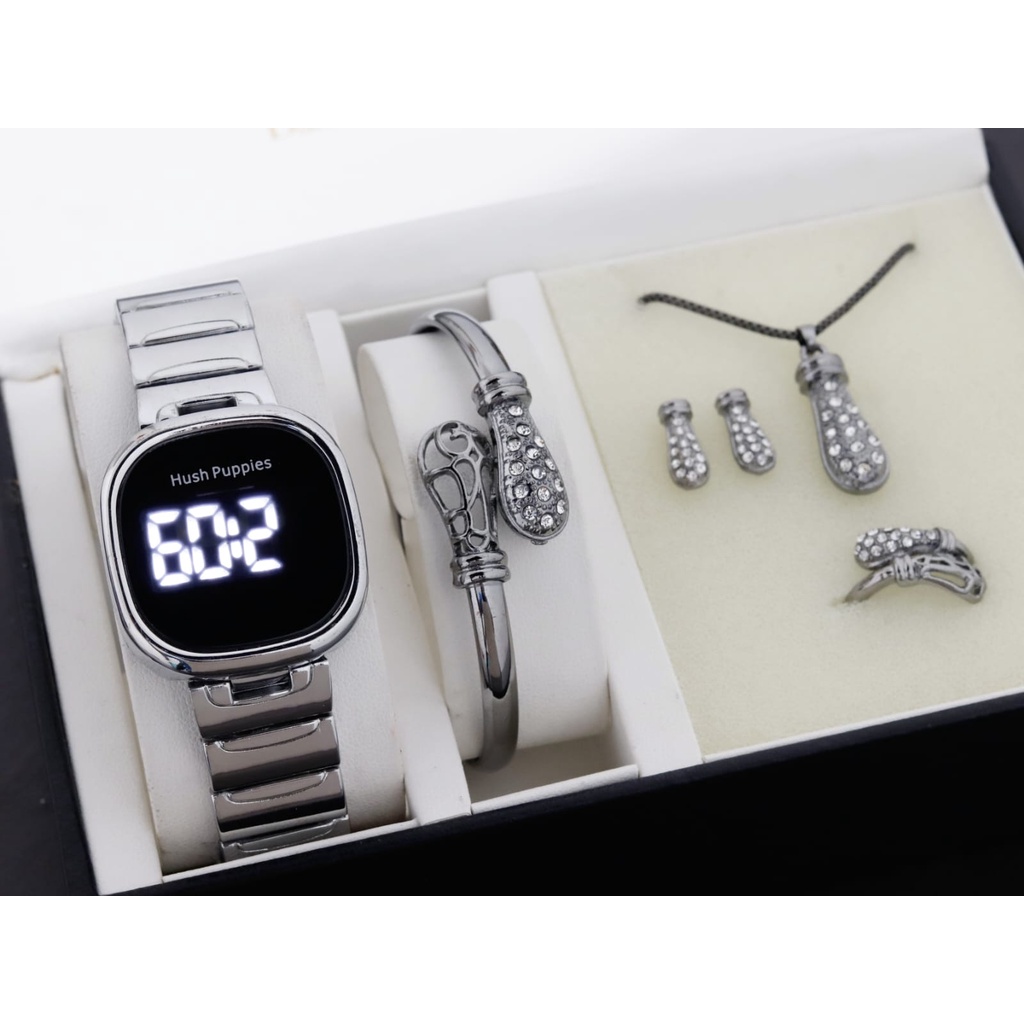 (COD) Jam Tangan Wanita Hush Puppies Hp89.6S Kw Led Touch Screen Tali Rantai FULL SET