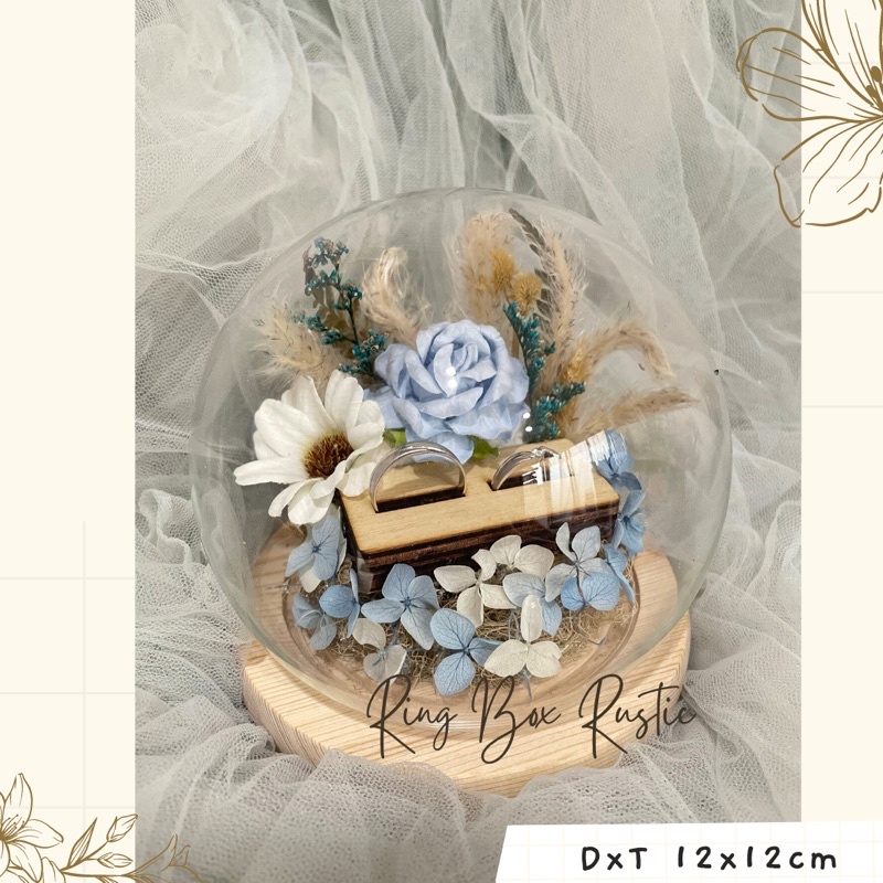 Glass Dome Box Ring Cincin Dried Flower Modern