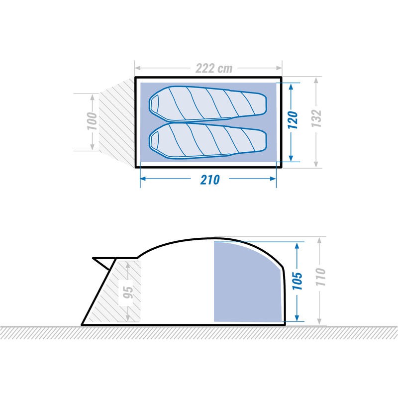 FORCLAZ Tenda Trekking 3 Ultralight Tiang Alumunium Untuk 2 Orang