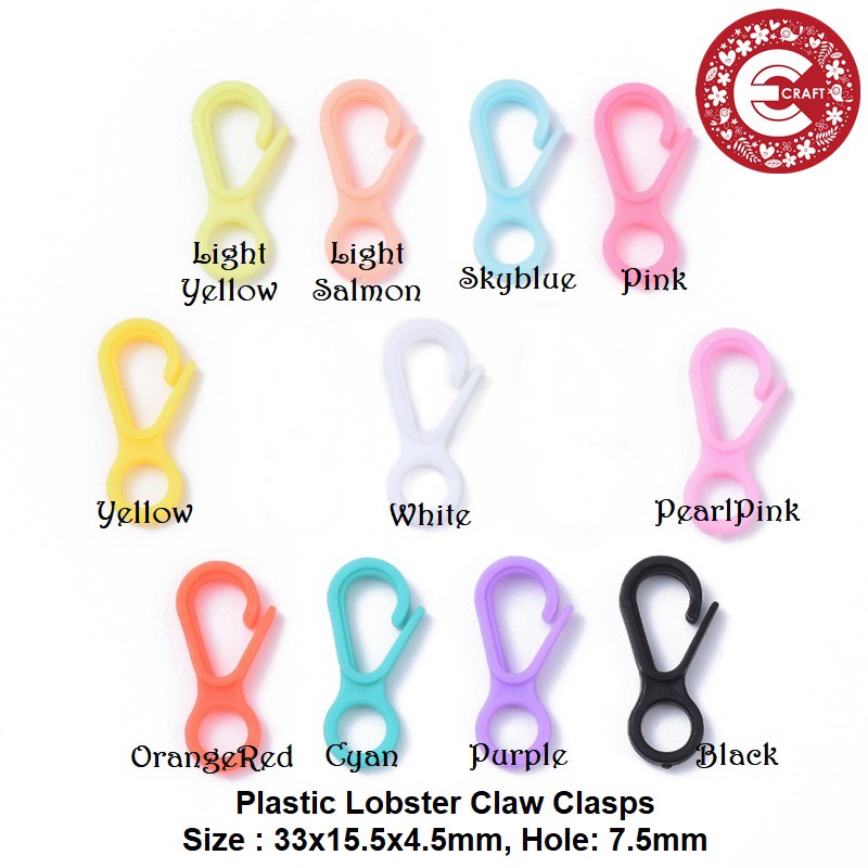 

12 PCS PLASTIC LOBSTER CLASP 33x15.5x4.5mm, Hole: 7.5mm KAITAN PLASTIK WARNA