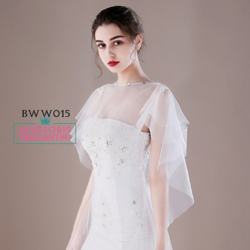 [PALING MURAH] AKSESORIS PENGANTIN BROKAT KOREA BOLERO PESTA LACE PUTIH BWW015