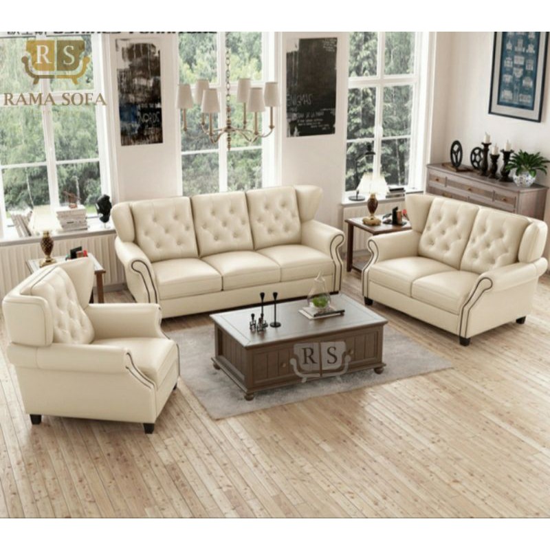 Jual Sofa Chesterfield 321+ 1 meja Sofa minimalis 6 seater sofa kancing