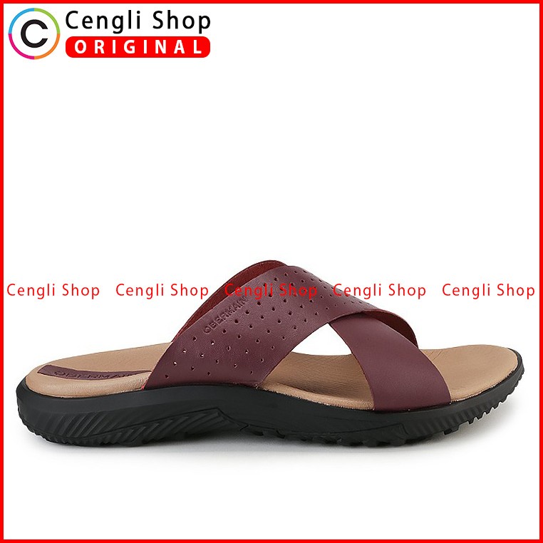 SANDAL SLIDE KULIT OBERMAIN PRIA ORIGINAL CASUAL MERAH MAROON OM06