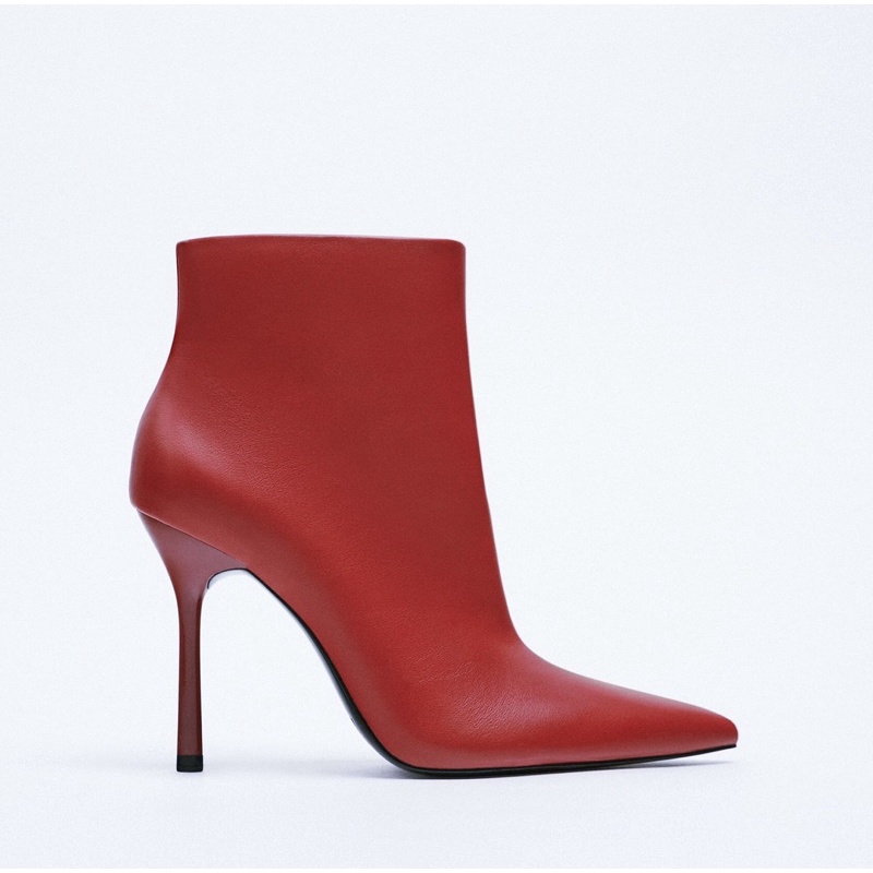 ZARA RED LEATHER ANKLE HIGH HEELS BOOTS W/ZIP (NEW ORIGINAL STORE)