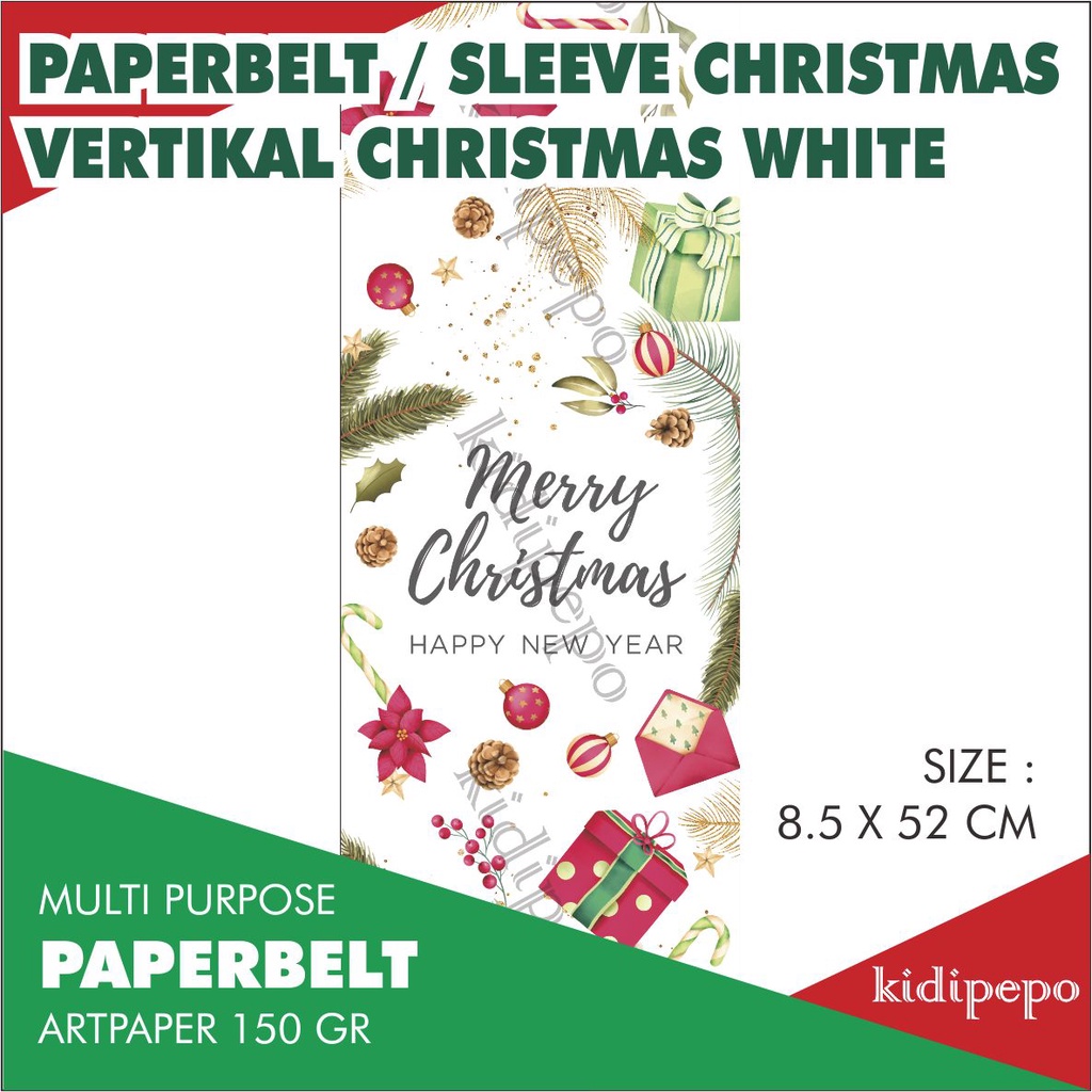 

PAPERBELT / SLEEVE KUE NATAL / CHRISTMAS VERTIKAL CHRISTMAS WHITE – ISI 25 LEMBAR