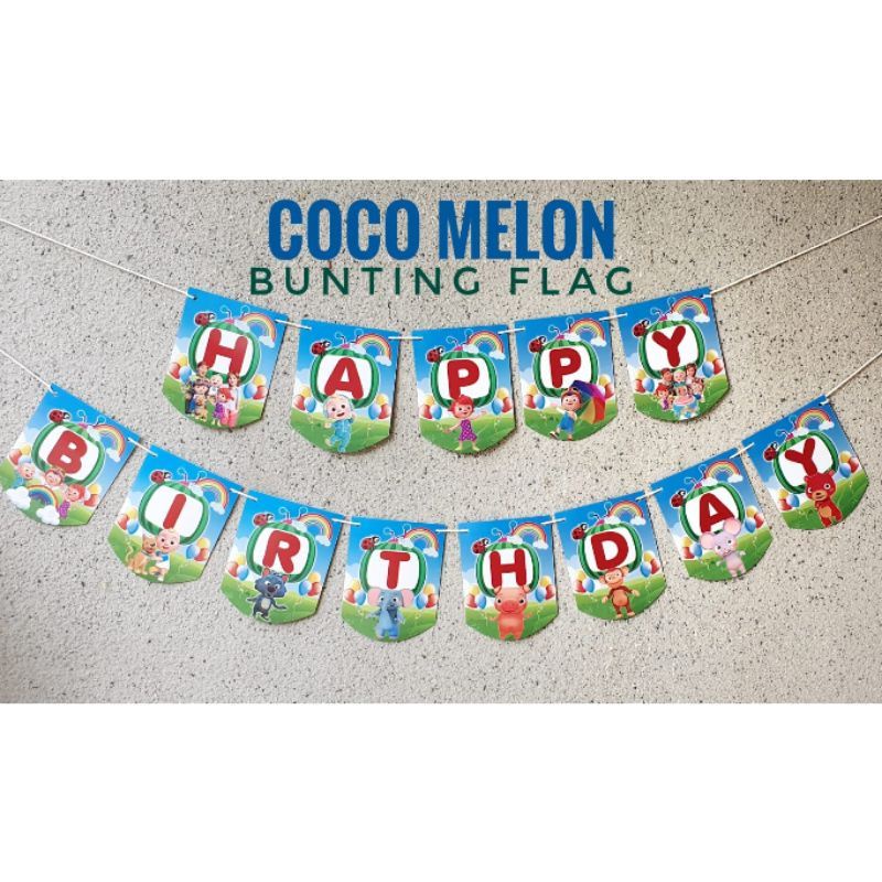 banner garland bunting flag happy birthday ulang tahun karakter cocomelon coco melon