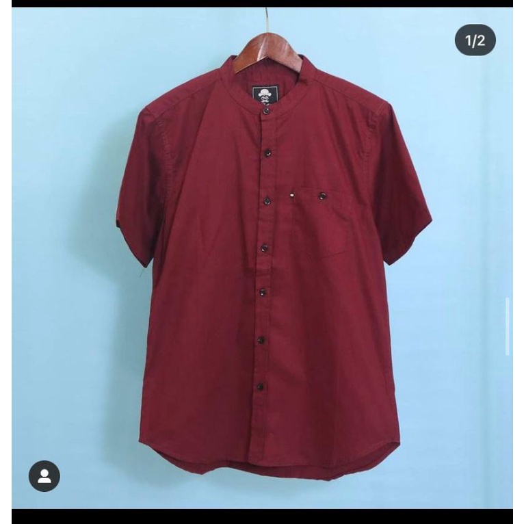 Kemeja Kerah Sanghai Koko Pendek Pria Premium Merk F2D Distro Katun Tebal Polos Kantong Satu Kemko Kemeja Koko Shanghai Pria Lengan Pendek Ukuram M L XL kerah Koko Baju Muslim Premium Kekinian Terbaru Distro Warna Hitam Maroon Merah Ati Putih Moka Moca