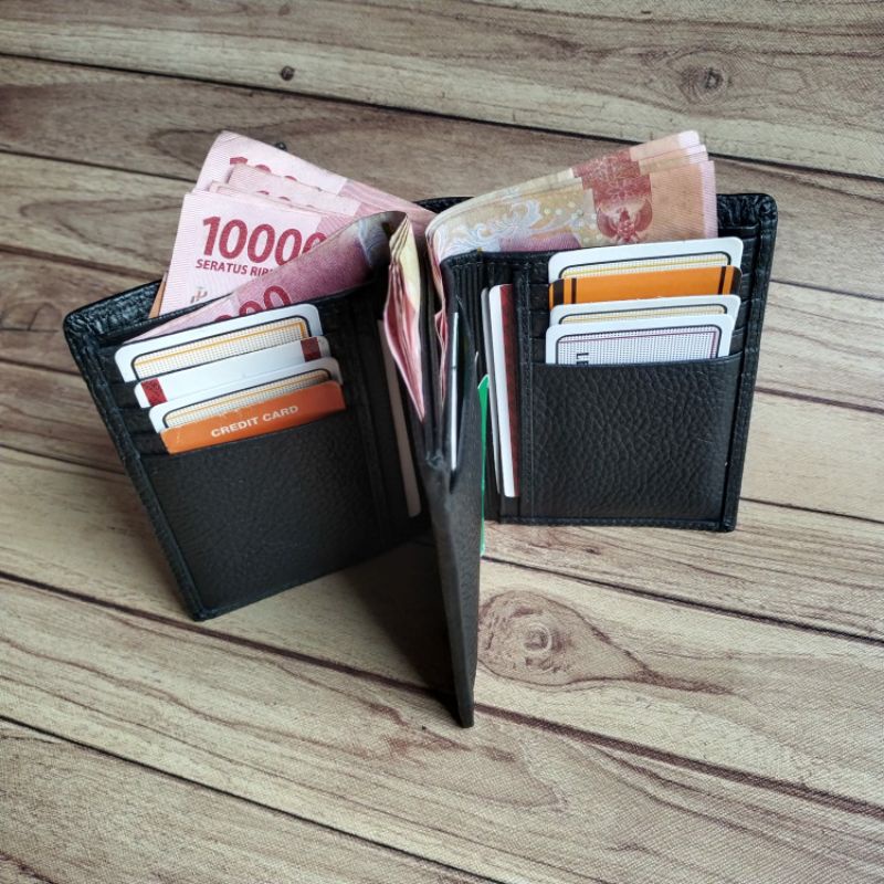 Dompet Asli Kulit Lipat Buku/Dompet Casual Tiga Dimensi Polos Kulit Asli