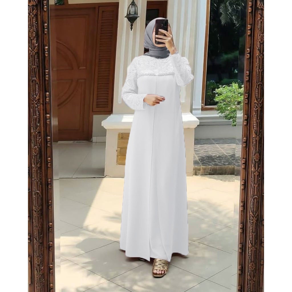 GAMIS BROKAT LUCIA SORAYA SEROJA TILLE MUTIARA LAYER MAXY DRESS | ABAYA GAMIS PESTA WANITA SYAR'I MU