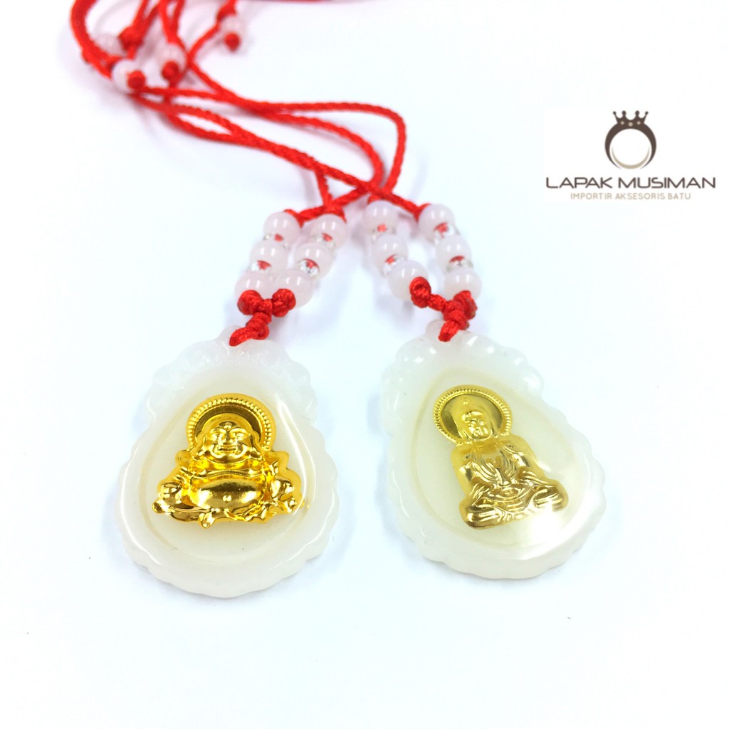 [Bayar di Tempat] KALUNG BATU GIOK SALJU MOTIF BUDDHA WARNA EMAS