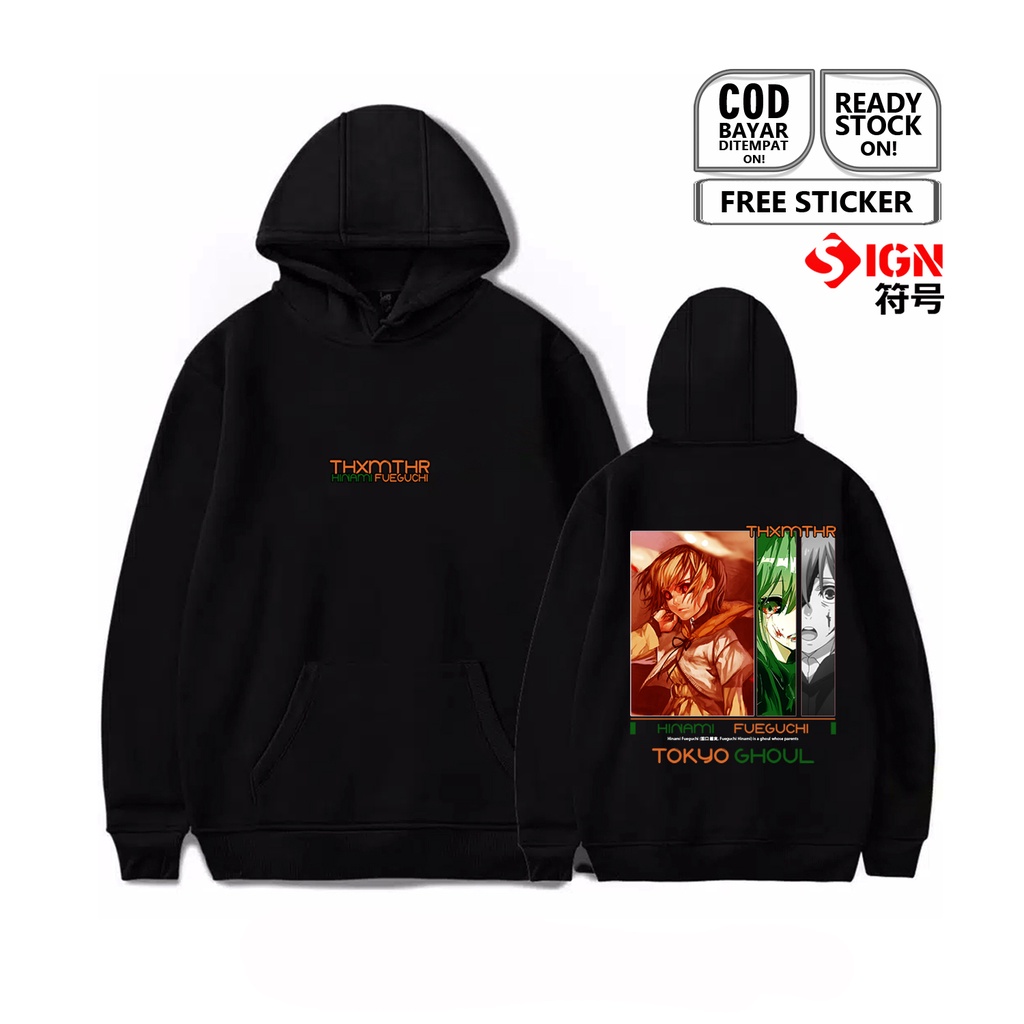 HOODIE HINAMI FUEGUCHI WAIFU TOKYO GHOUL ANIME MANGA KEN KANENKI ASAKI RYOUKO TOUKA AYATO ETO JUUZOU KISHOU RIZE SHUU RENJI BAJU JEPANG COSPLAY JAPAN CULTURE SIGN CLOTH