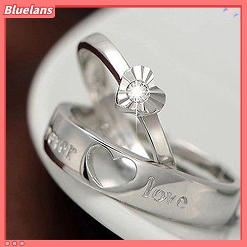 Cincin Adjustable Desain Forever Love Heart Bahan Zircon Lapis Silver Untuk Pasangan