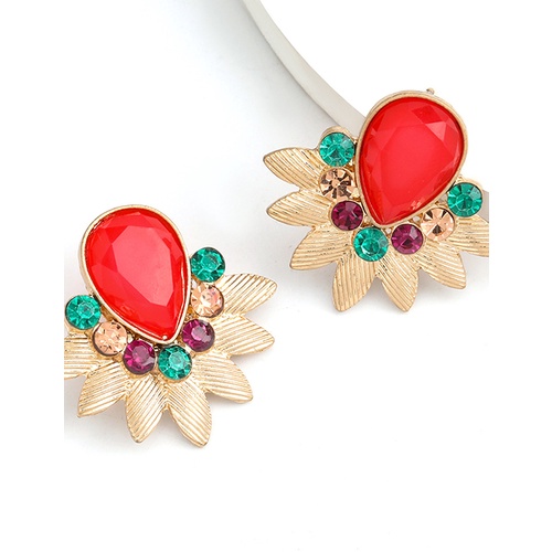 LRC Anting Tusuk Fashion Alloy Diamond Resin Diamond Flower Earrings K64275