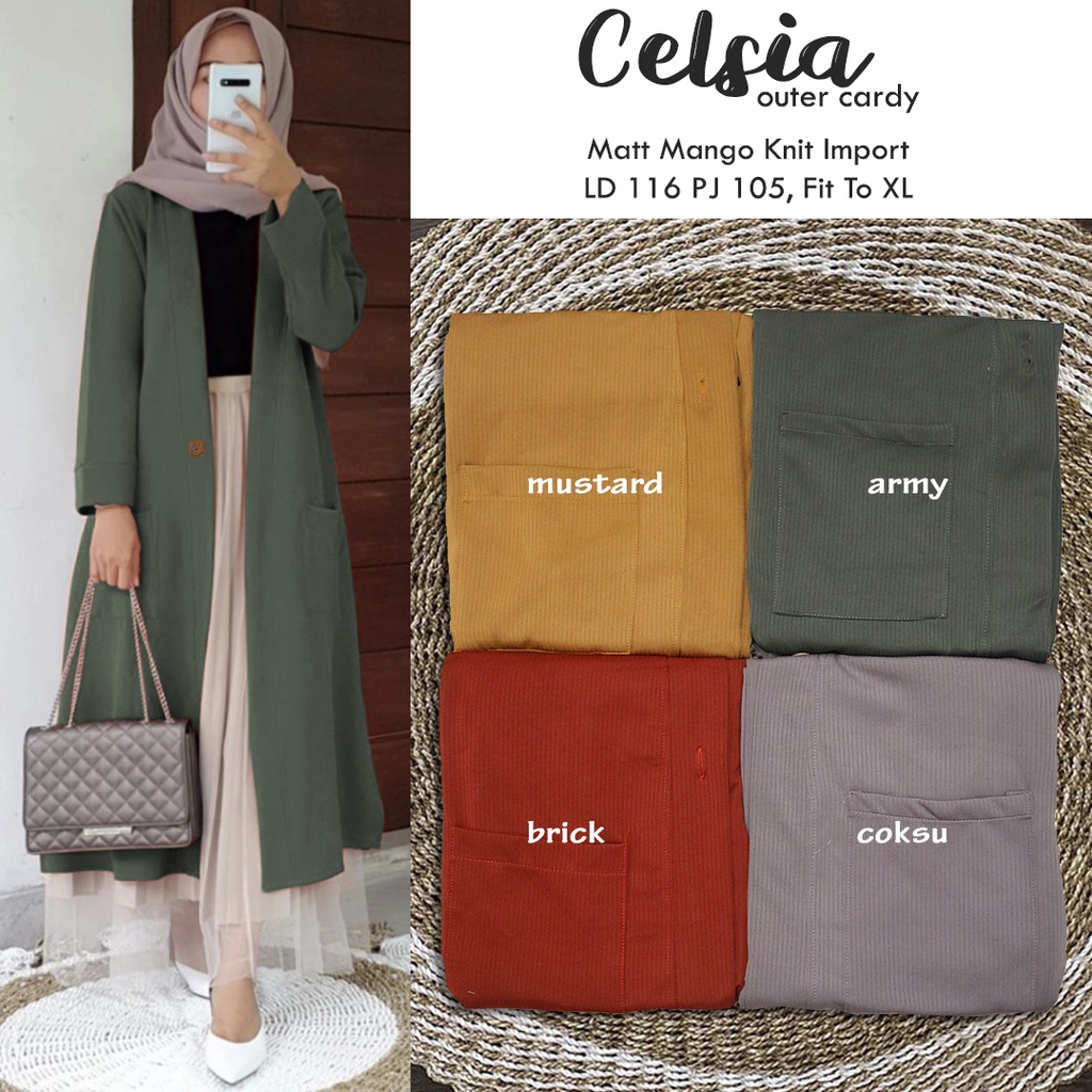 Outer Cardigan Wanita Celsia Mango Knit Import Tebal Nyaman di Pakai Fashion Muslim Hijab Cardy-CELSIA OUTER ARMY