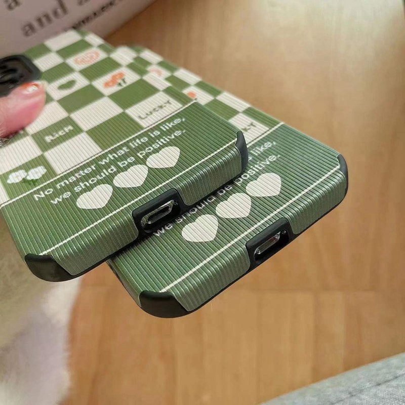 Green lattice Soft Leather Case HP OPPO A9 A53 A33 A31 2020 Reno 3 5 6 A3S Realme C1 X XT A7 A12 A11K F9 Pro F11 A52 A92 A92 A91 K5 K3 Casing Gadis Lucu VIVO V9 Y91c Y93 Y11 Y12i Y12 Y15 Y17 Y19 S1 Z1 Pro Y50 Y30 Y30i Y20 Y20S Y20A Y12S