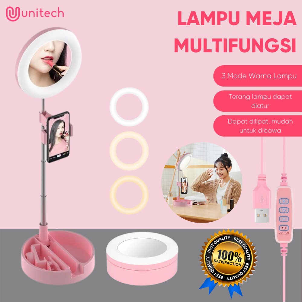 New Ring Light Live Beauty - Tripod Cermin Phone Holder Unitech G3 Live Makeup Multipurpose Desk