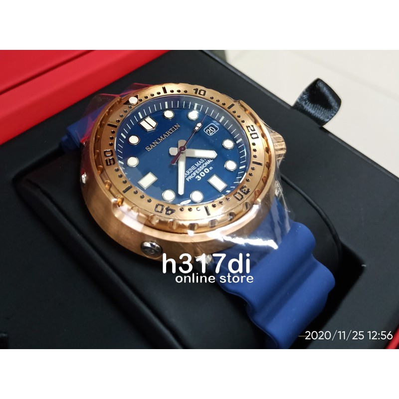 Jam San Martin Bronze Seiko Tuna Marinemaster 300m Diver Homage - Biru