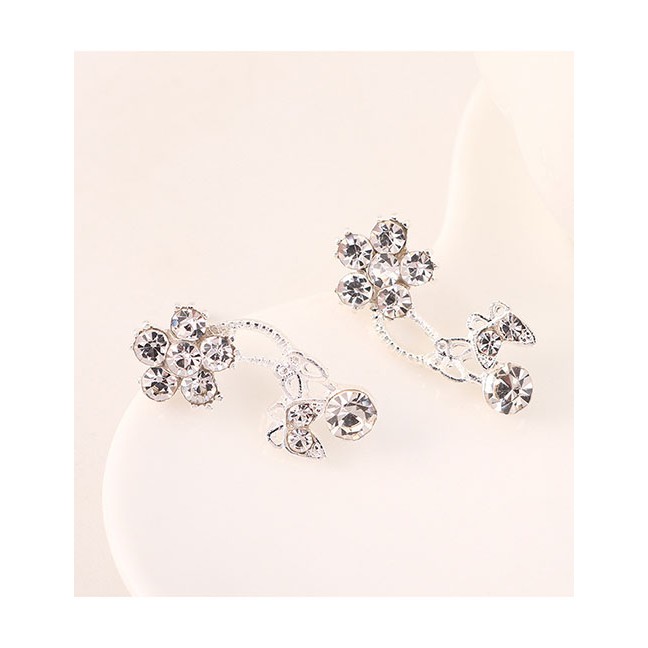 LRC Anting Tusuk Fashion Platinum Diamond Flower Flower Butterfly Earrings Y63188