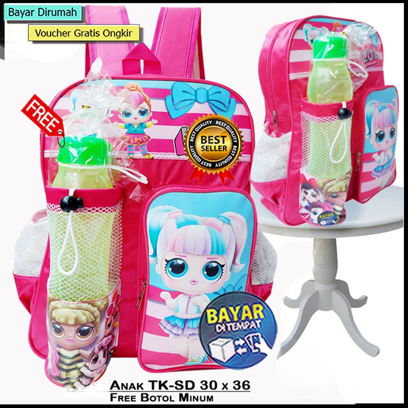 Tas Ransel Sekolah Anak Perempuan Gambar kartun Free Botol Minum  Tas Ransel Anak SD