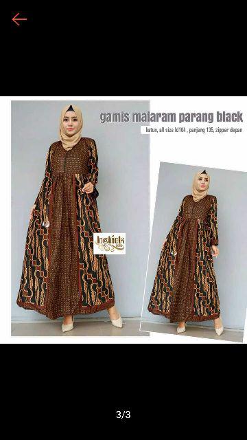 Couple Gamis Batika Parang Black Sarimbit Gamis Batik Kombinasi Long Dress Klok Seragam Pesta Muslim