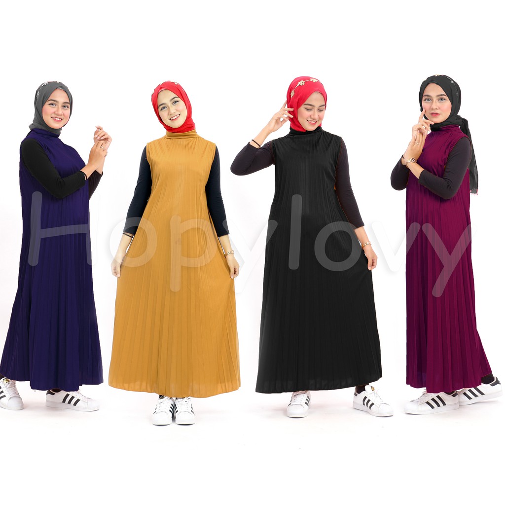 HOPYLOVY SALE - Long Sleeveless Longdress / Gamis Plisket Lengan Buntung / Dress Plisket Nurla