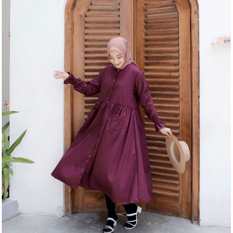 atasan tunik wanita terbaru / long tunik terbaru / tunik kantong full kancing