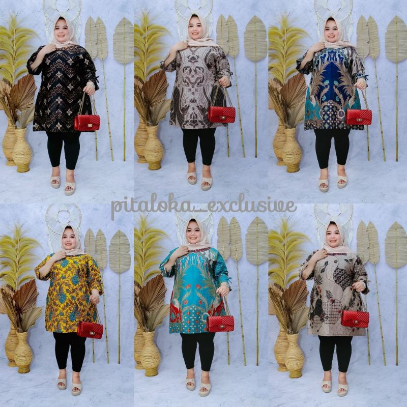 Tunik Jumbo Batik wanita ASJ SA HRB026 Kenongo Kemeja Tosca Pendek