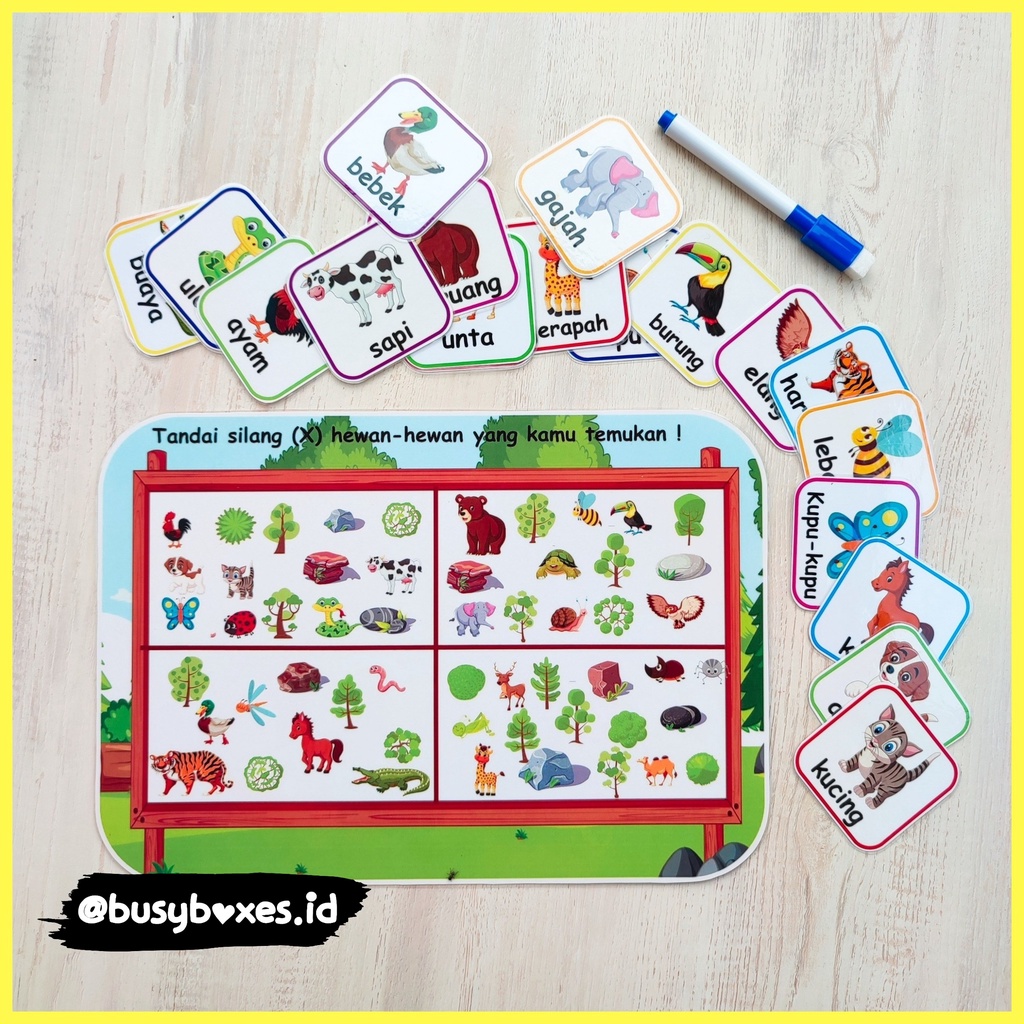 [busyboxes.id] busy page wipe clean animals hunt mencocokan hewan mengenal hewan mainan edukasi