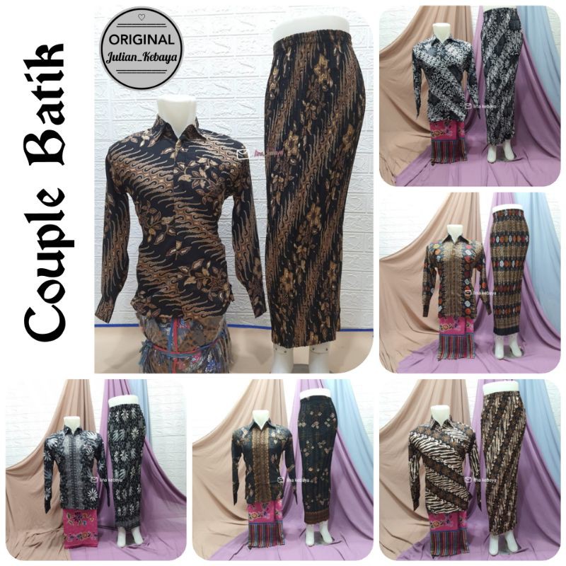 Batik Couple Modern | Baju Batik Couple | Couple Batik Modern | Couple Rok Plisket Kemeja Batik Pria