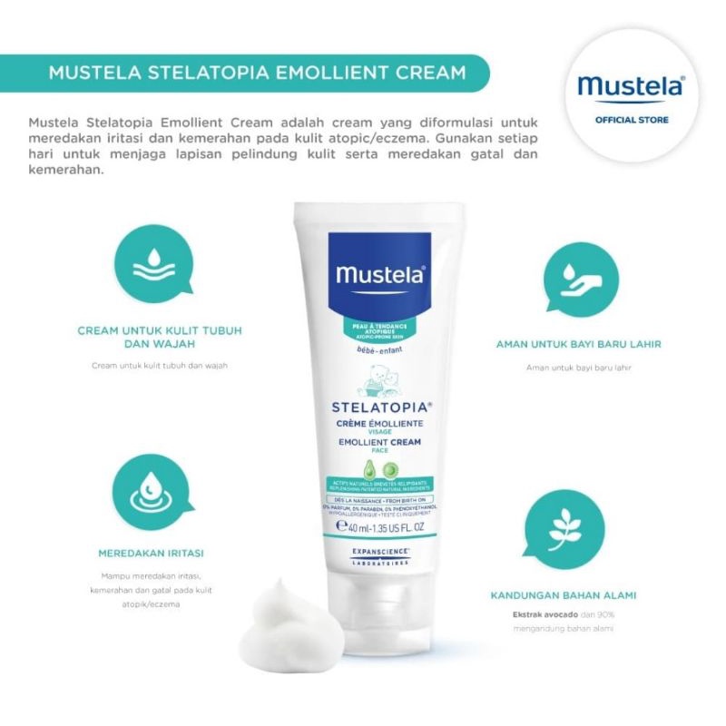 Mustela Stelatopia Emollient Face Cream 40 ml/Krim Muka Bayi
