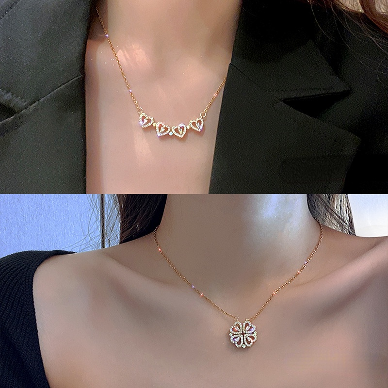 Kalung Desain Daun Clover Hati Untuk Wanita