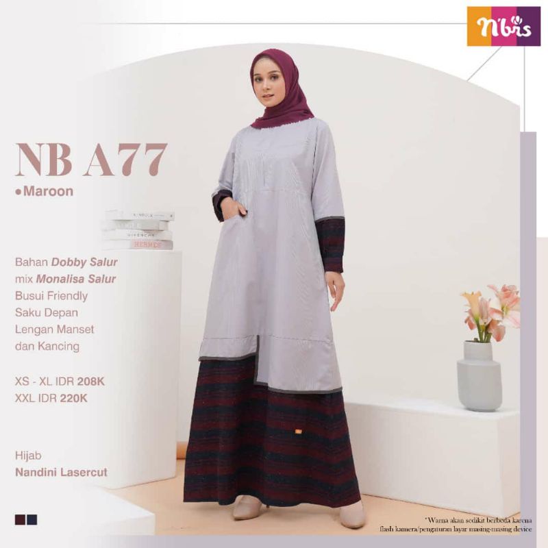 Gamis Nibras Terbaru NB A77 NBA77 Maroon Navy