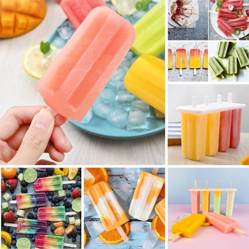 1pc Cetakan Es Krim Popsicle Model 4 Sel, Dapat Dipakai Ulang