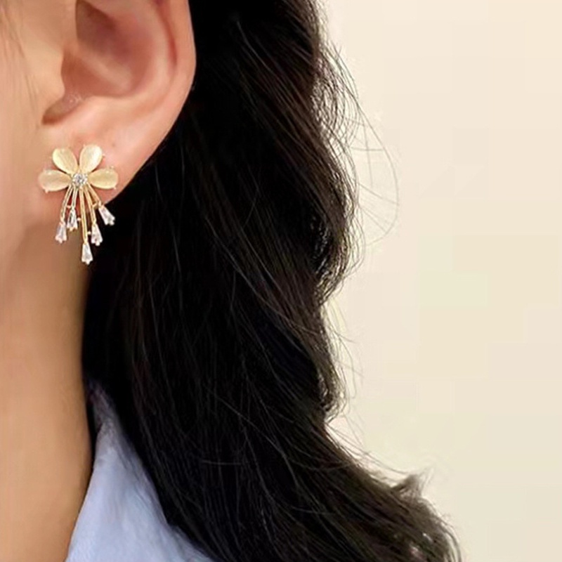 Anting Tusuk Gantung Desain Bunga Hias Opal Gaya Trendysimpleperi Untuk Wanita